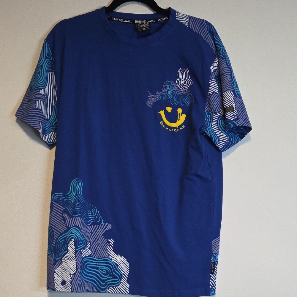 Vibrant Blue Smiley Graphic Tee